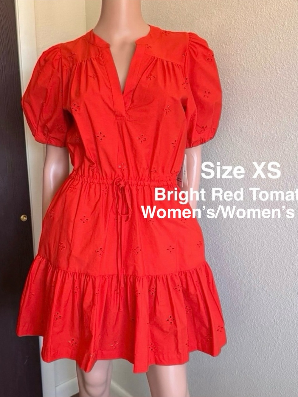 Free Assembly Women's and Women's Plus Cotton Eyelet Tiered Mini Dress